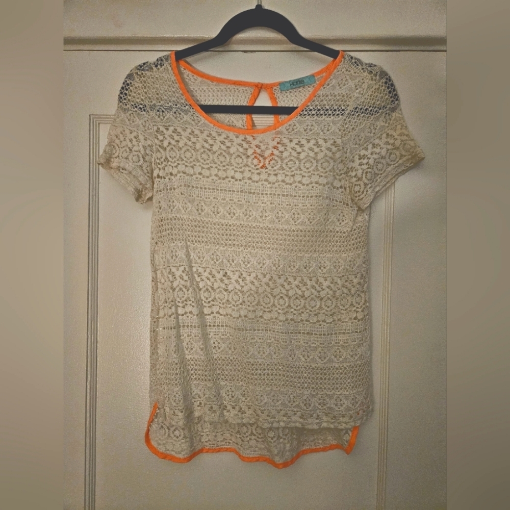 Karlie Women's Size X-small Ivory Lace Top Blouse